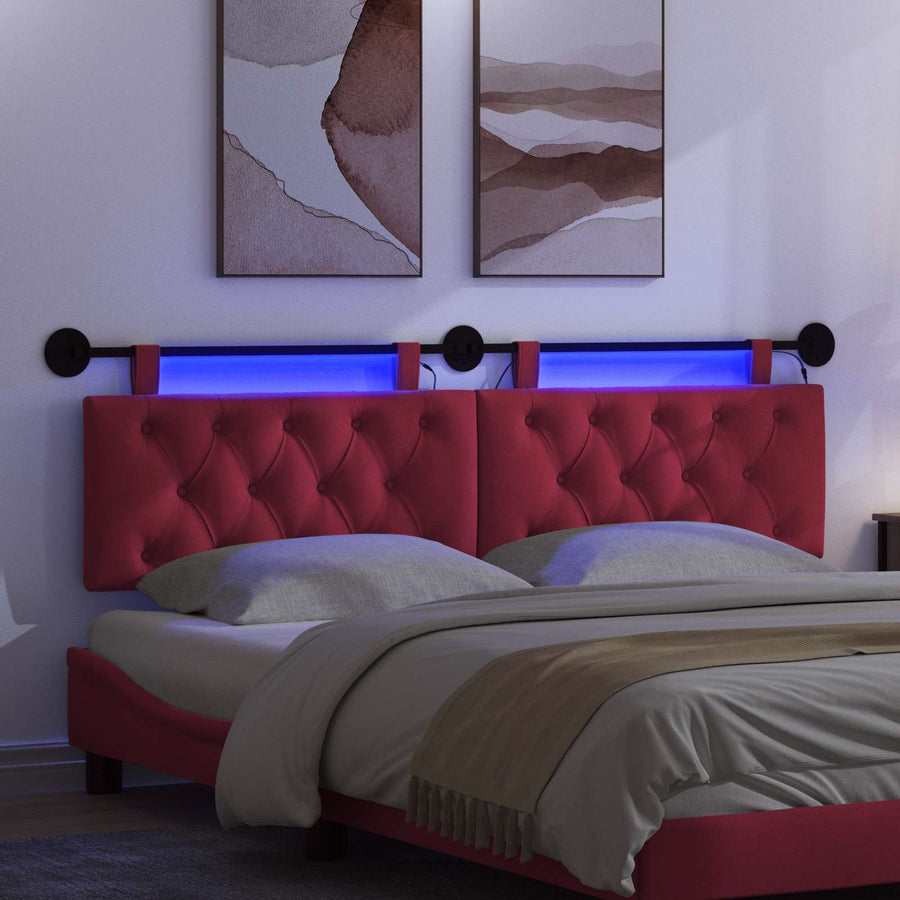 Hangend hoofdbord Met LED-verlichting Wijnrood Fluweel