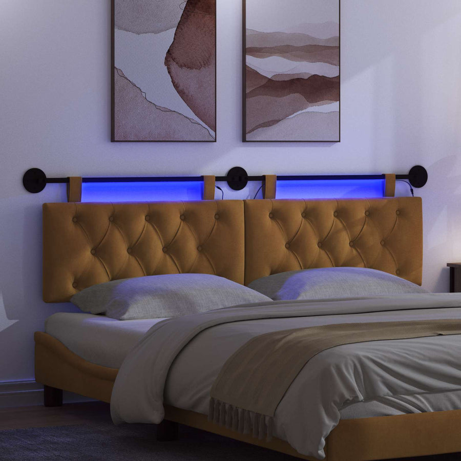 Hangend hoofdbord Met LED-verlichting Bruin Fluweel
