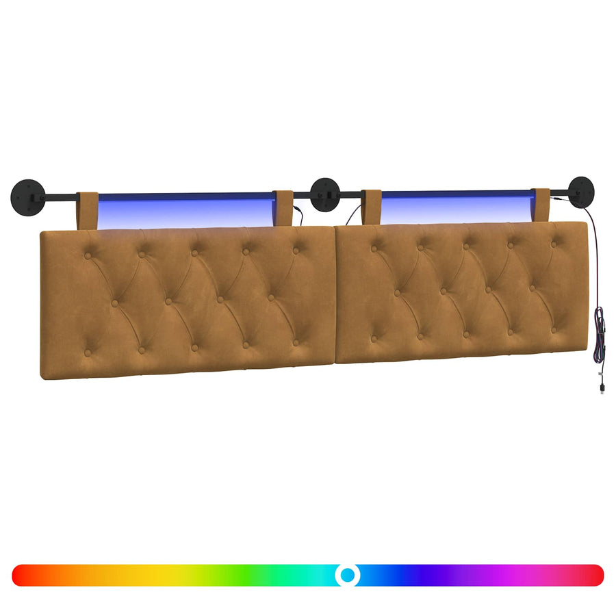 Hangend hoofdbord Met LED-verlichting Bruin Fluweel