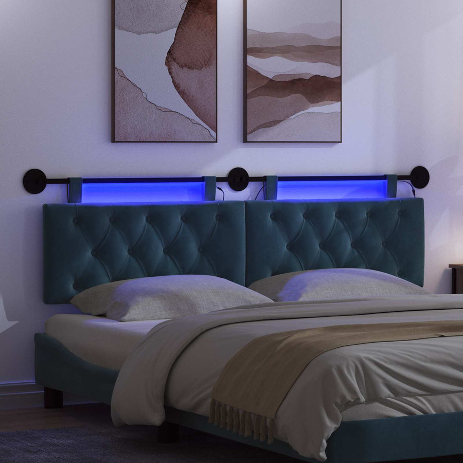 Hangend hoofdbord Met LED-verlichting Blauw Fluweel