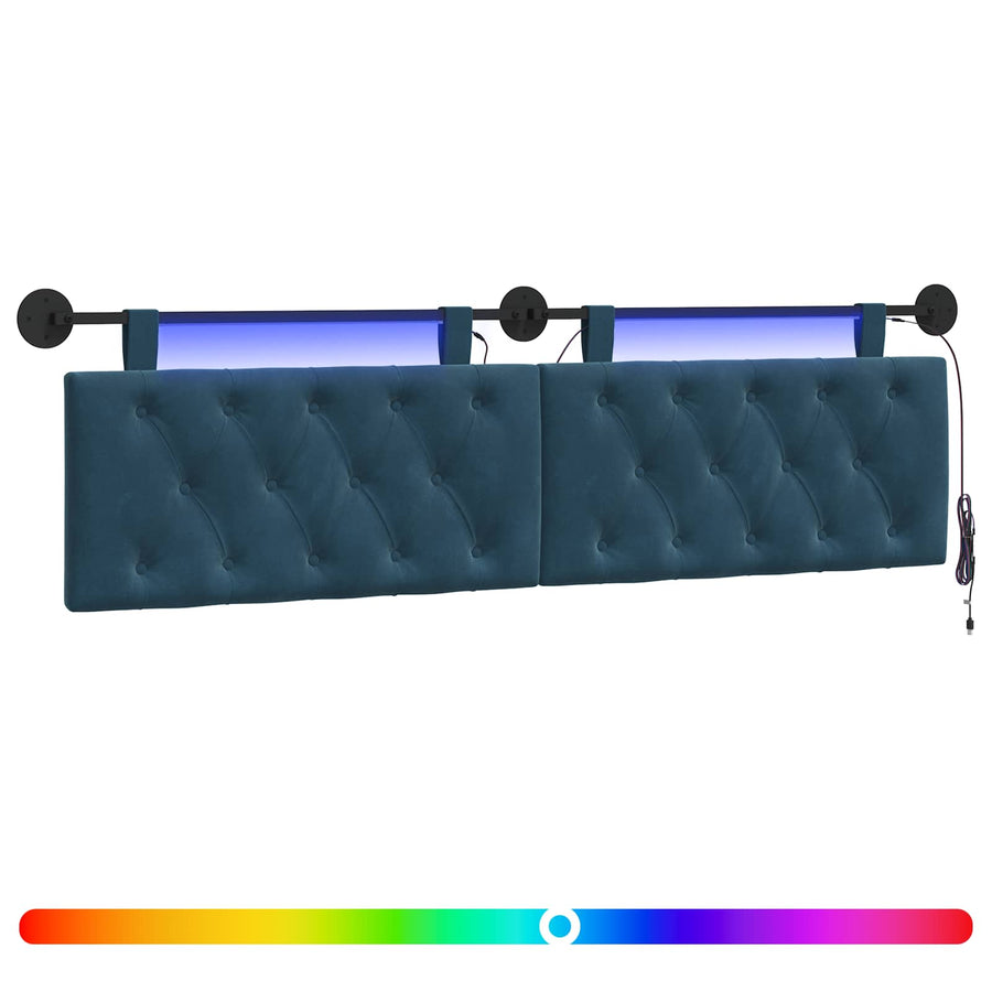 Hangend hoofdbord Met LED-verlichting Blauw Fluweel