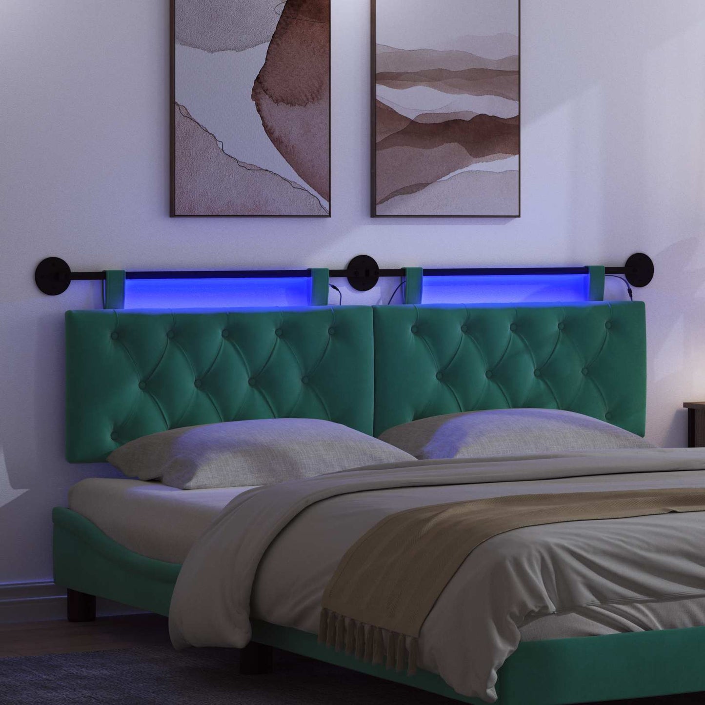 Hangend hoofdbord Met LED-verlichting Turquoise Fluweel