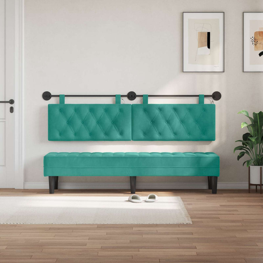 Hangend hoofdbord Met LED-verlichting Turquoise Fluweel