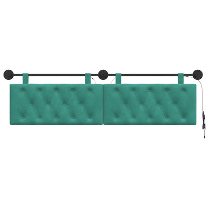 Hangend hoofdbord Met LED-verlichting Turquoise Fluweel