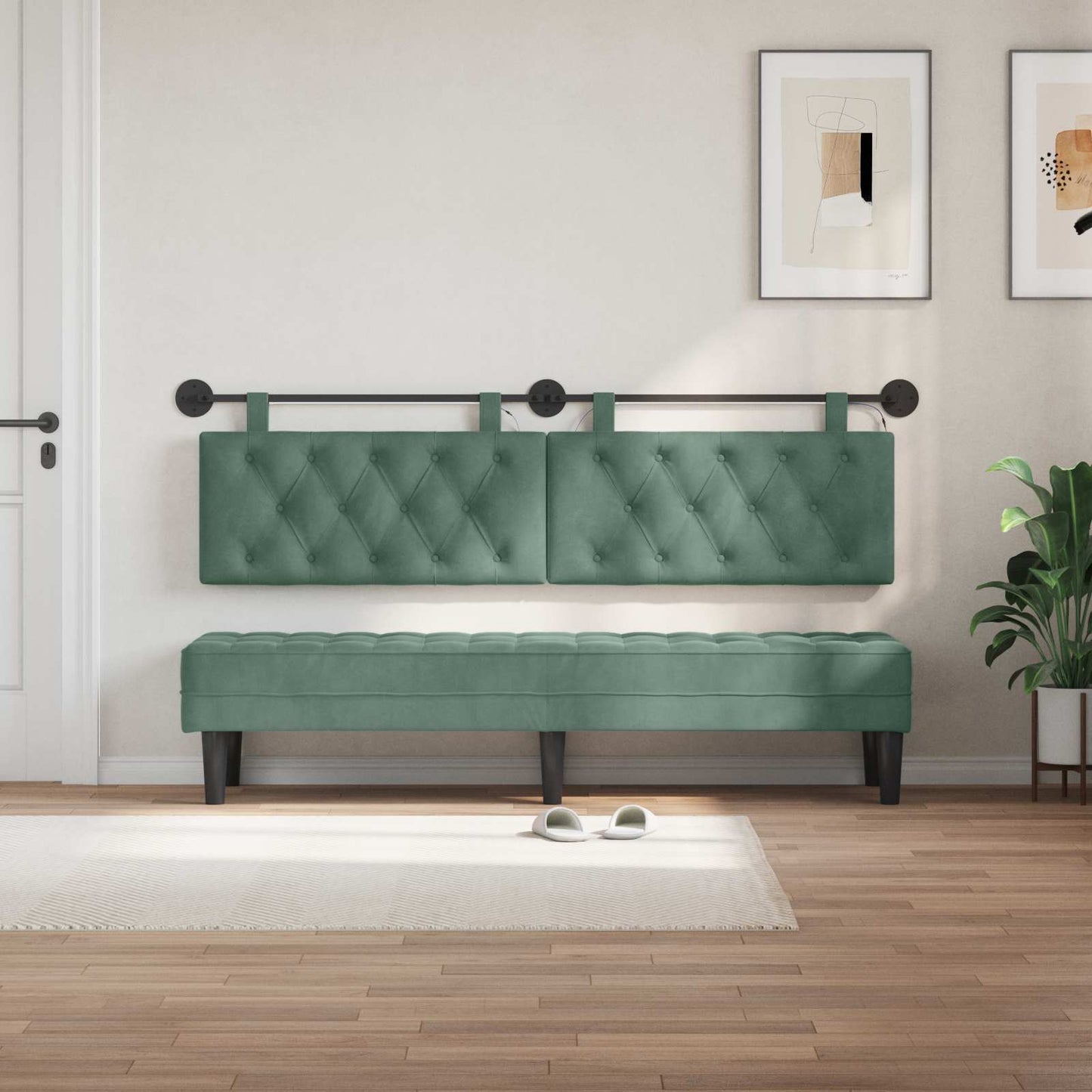 Hangend hoofdbord Met LED-verlichting Zeegroen Fluweel