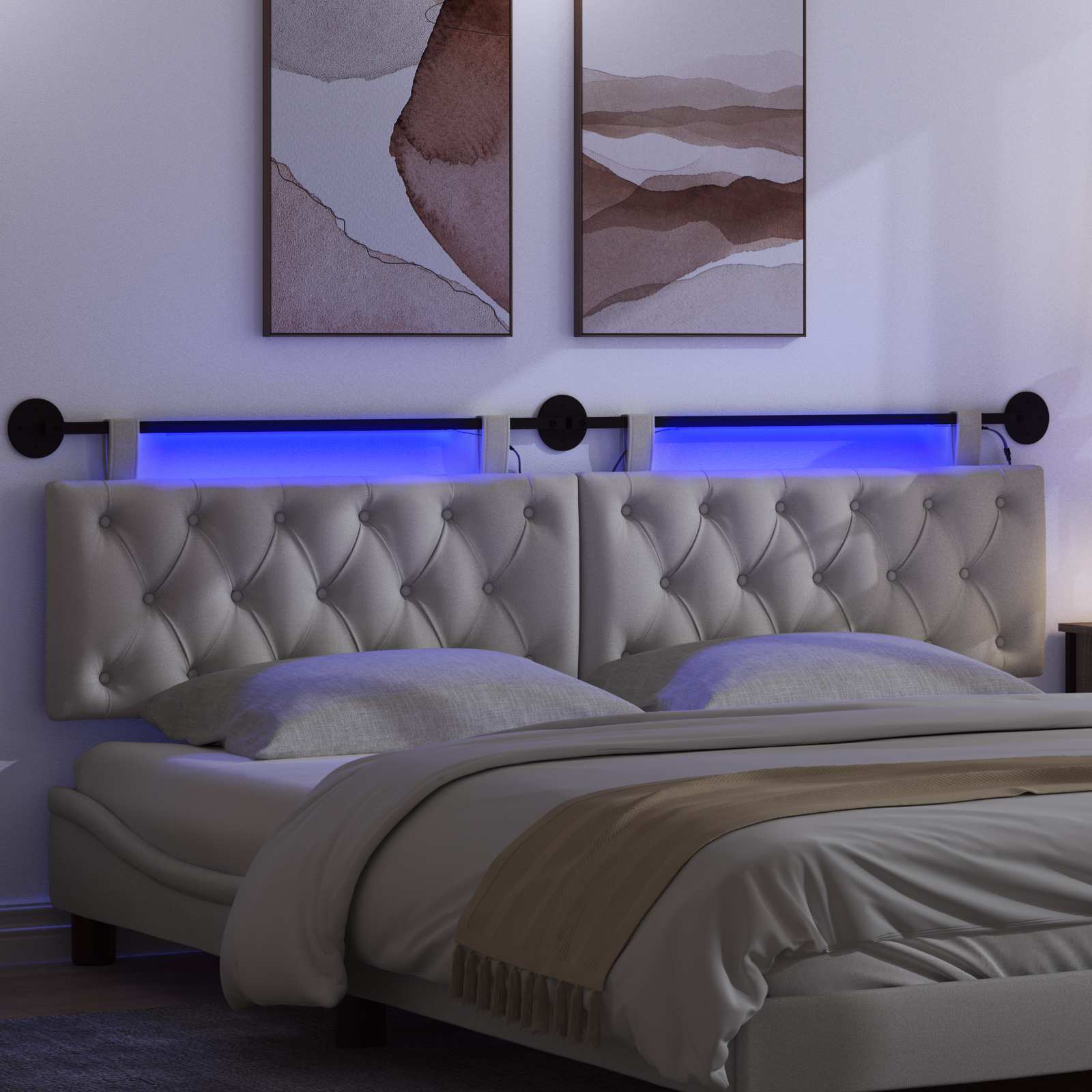 Hangend hoofdbord Met LED-verlichting Wolkengrijs Stof