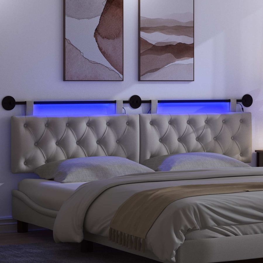 Hangend hoofdbord Met LED-verlichting Wolkengrijs Stof