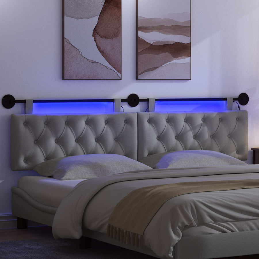 Hangend hoofdbord Met LED-verlichting Lichtgrijs Stof