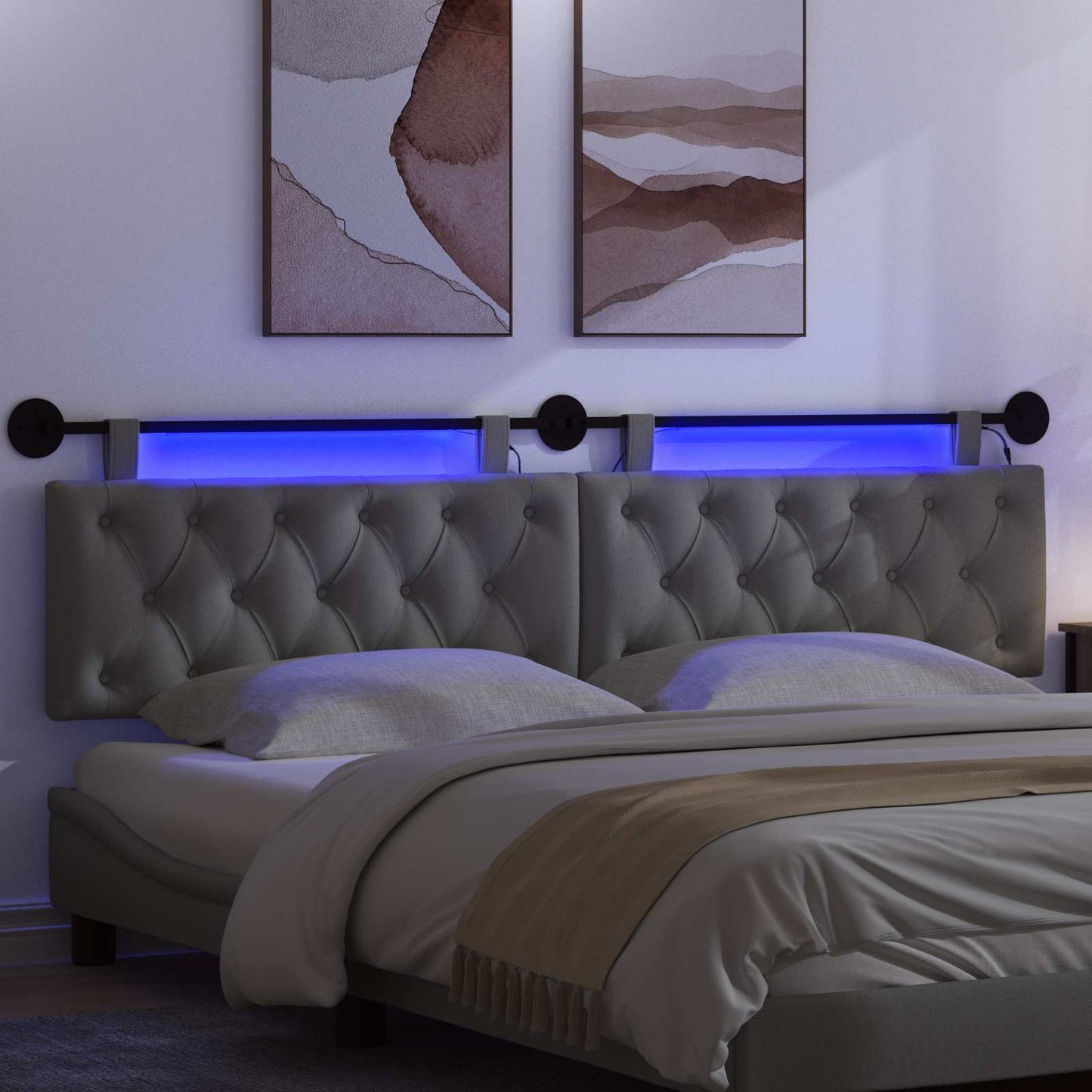 Hangend hoofdbord Met LED-verlichting Donkergrijs Stof