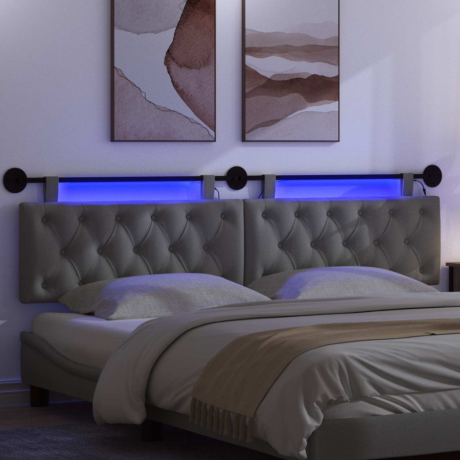Hangend hoofdbord Met LED-verlichting Donkergrijs Stof