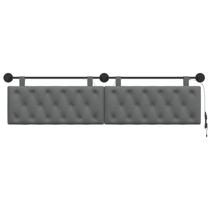 Hangend hoofdbord Met LED-verlichting Donkergrijs Stof