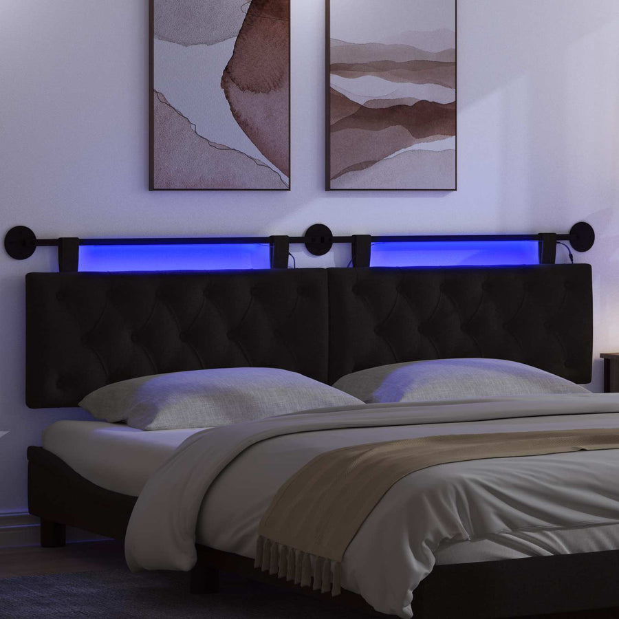 Hangend hoofdbord Met LED-verlichting Zwart Stof