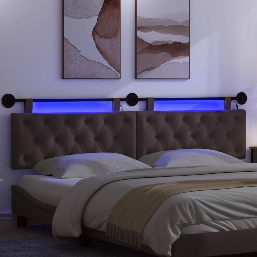 Hangend hoofdbord Met LED-verlichting Donkerbruin Stof