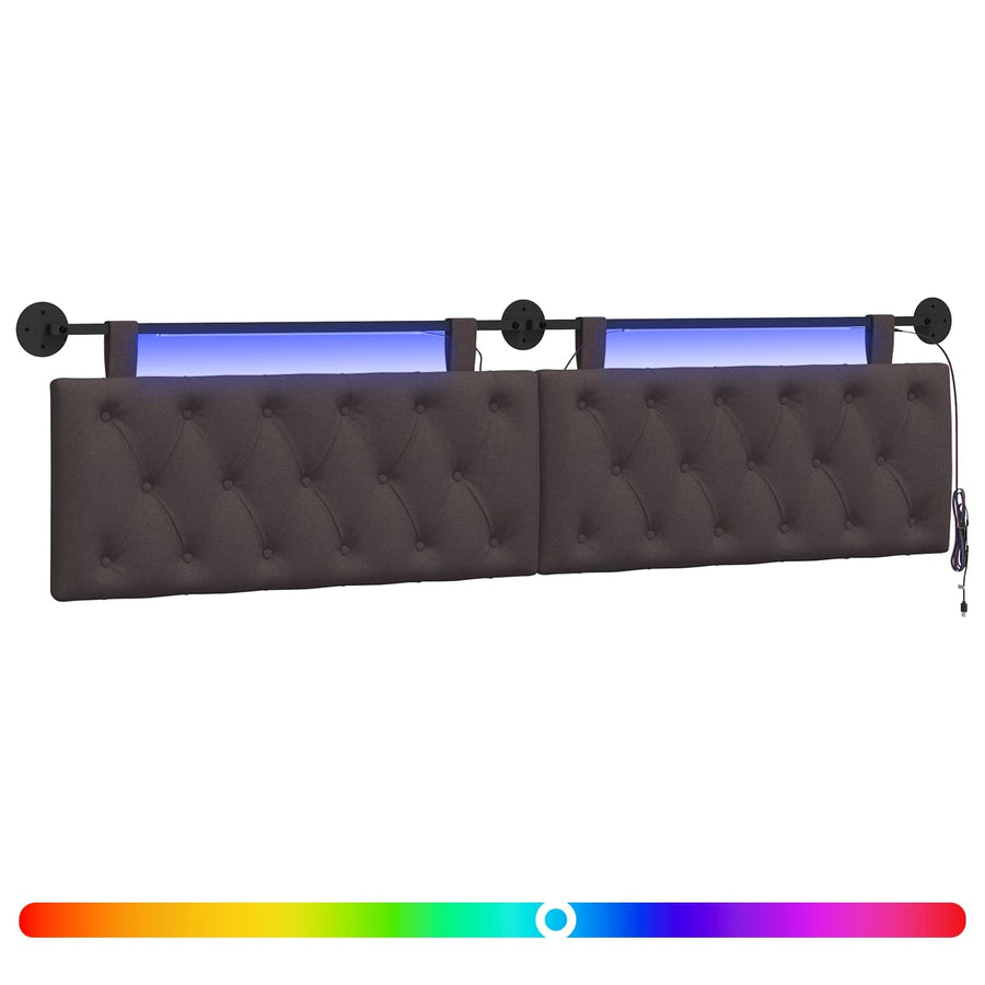 Hangend hoofdbord Met LED-verlichting Donkerbruin Stof