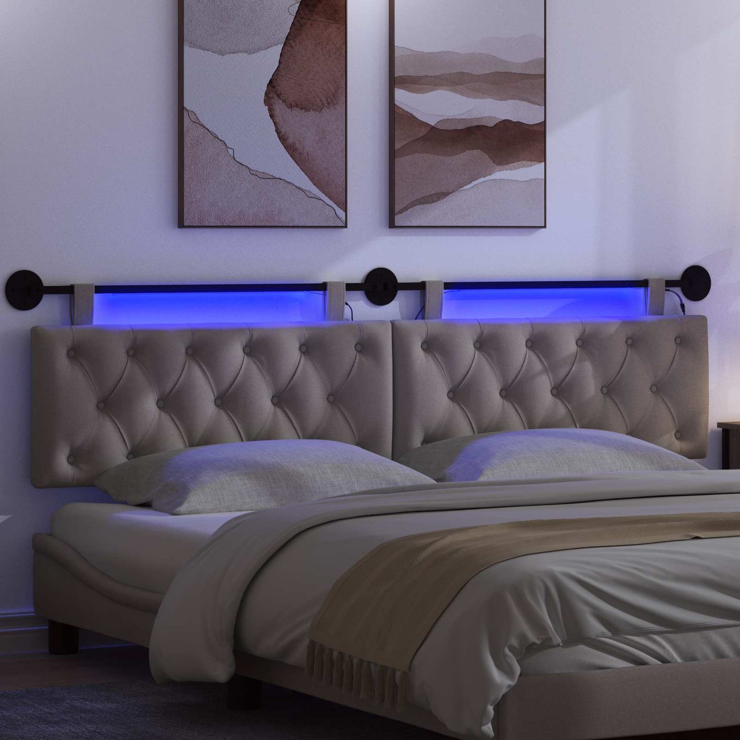 Hangend hoofdbord Met LED-verlichting Taupe Stof