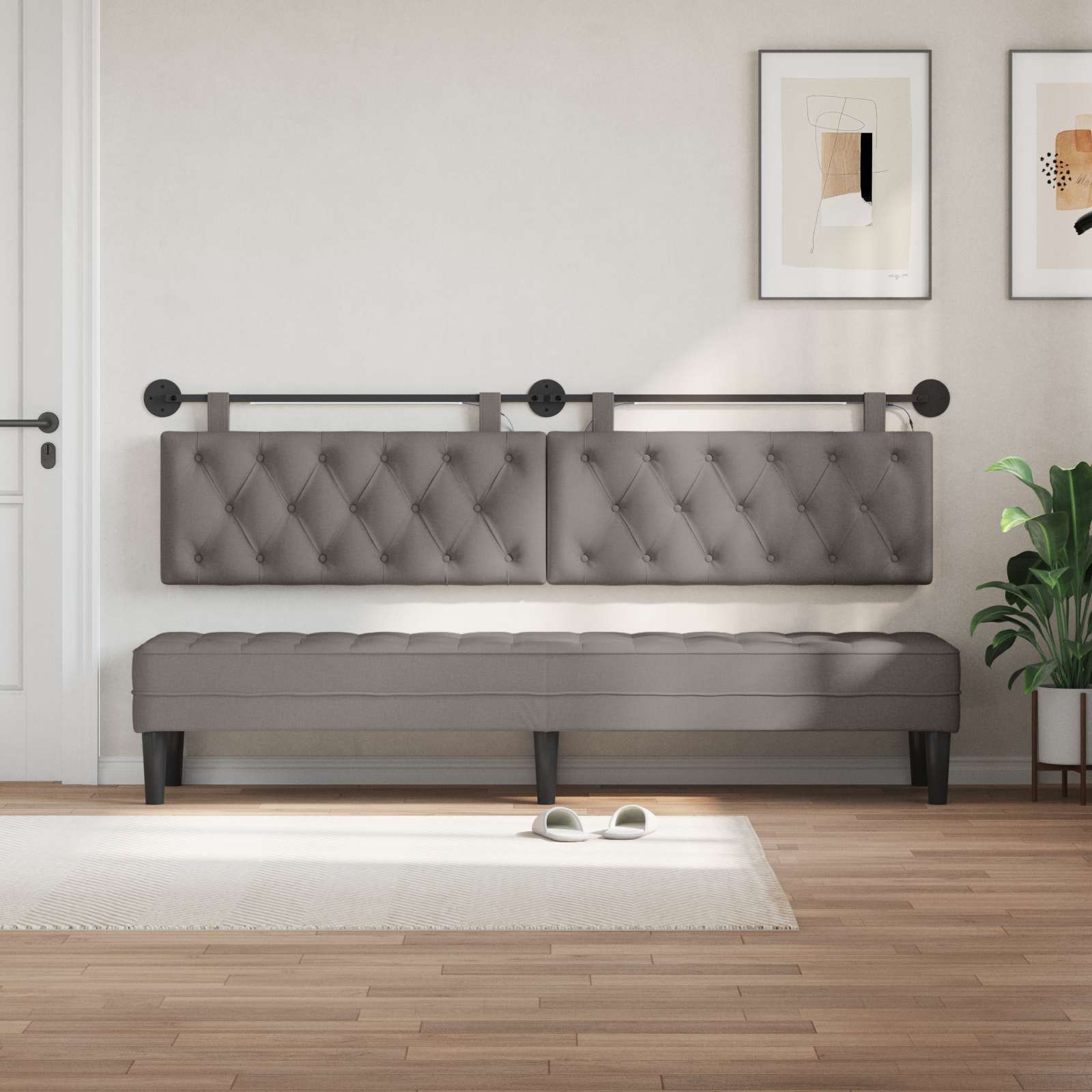 Hangend hoofdbord Met LED-verlichting Taupe Stof