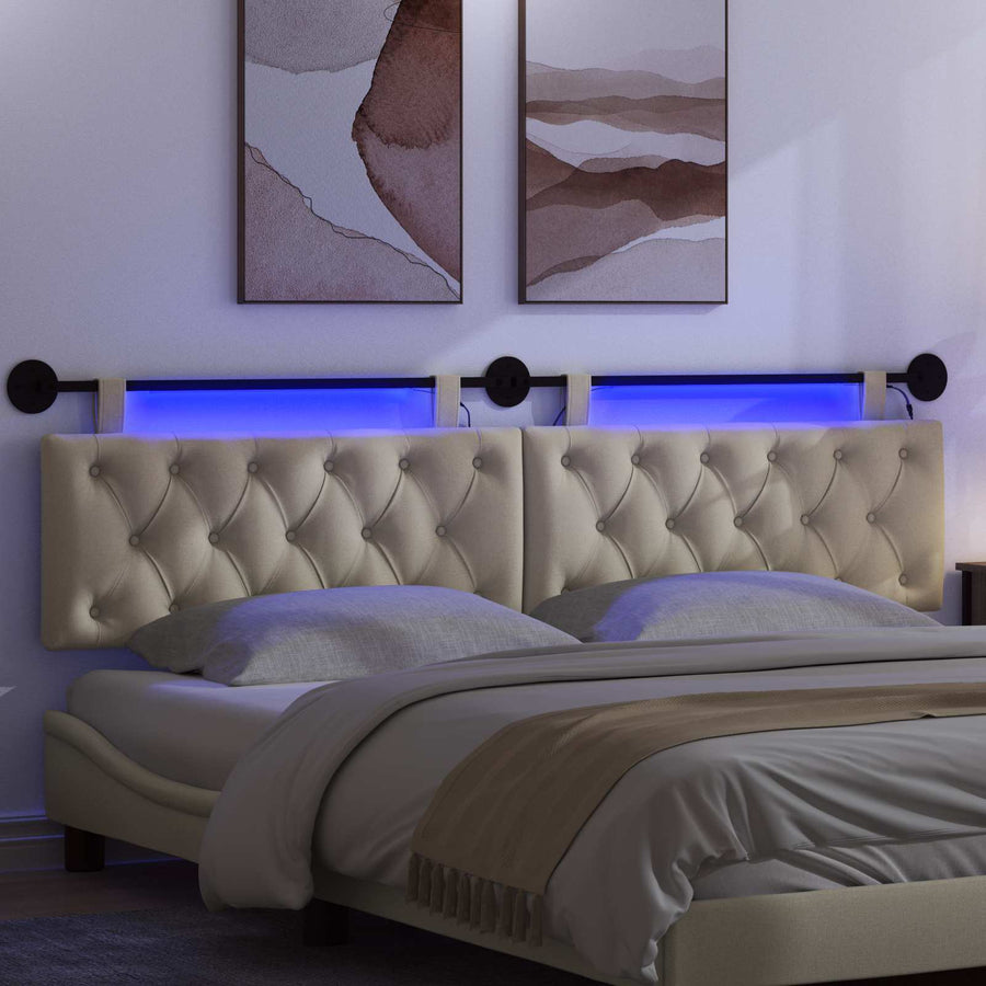 Hangend hoofdbord Met LED-verlichting Crèmekleurig Stof