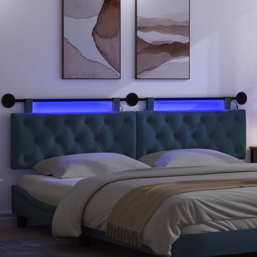 Hangend hoofdbord Met LED-verlichting Blauw Stof