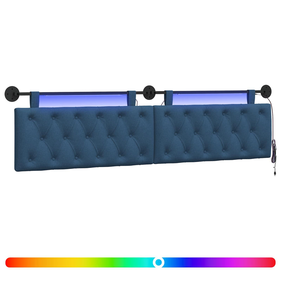 Hangend hoofdbord Met LED-verlichting Blauw Stof