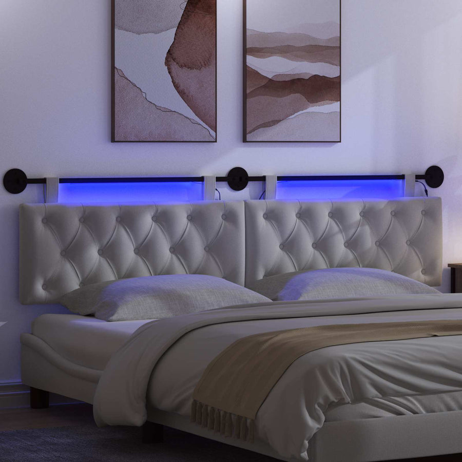 Hangend hoofdbord Met LED-verlichting Wit Stof