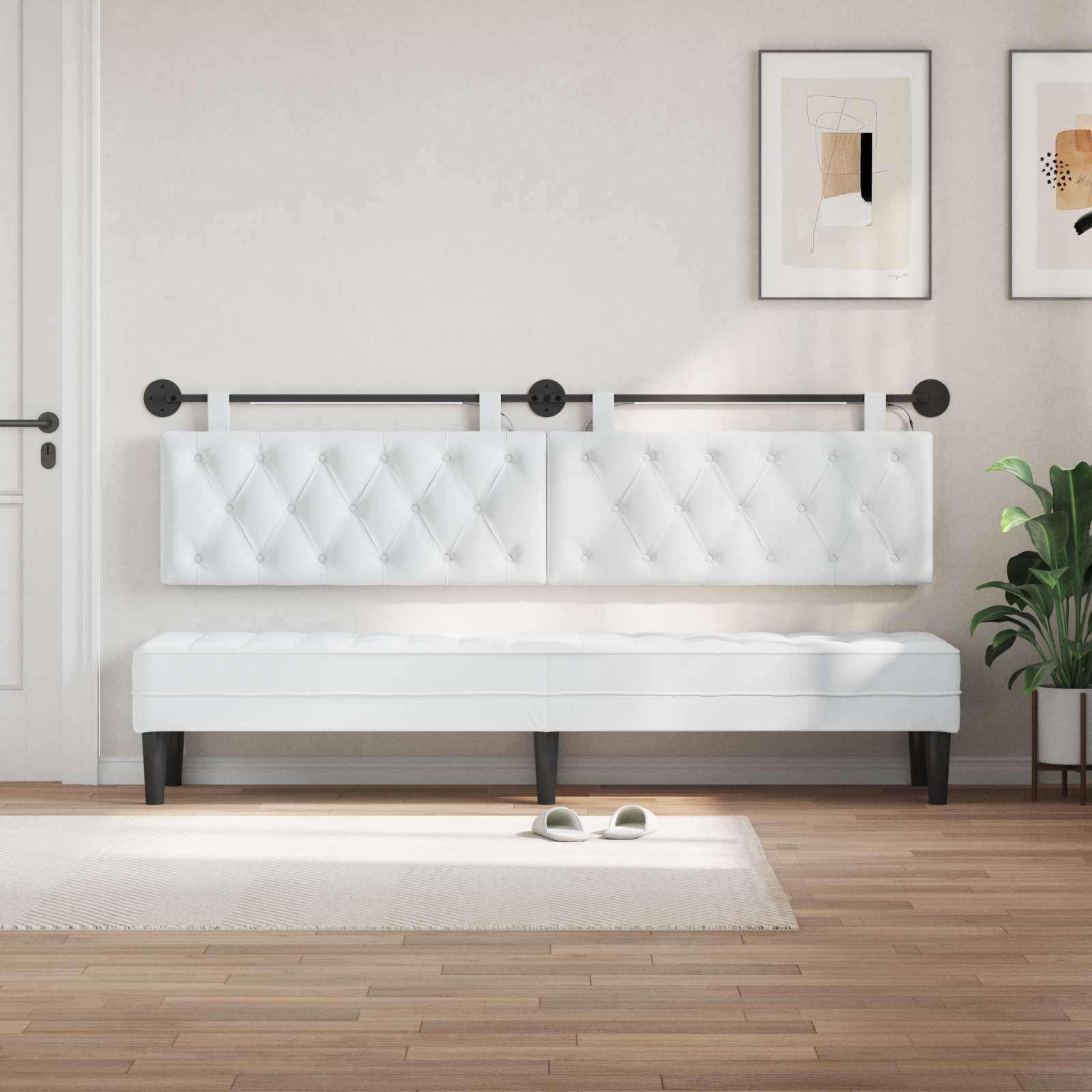 Hangend hoofdbord Met LED-verlichting Wit Stof