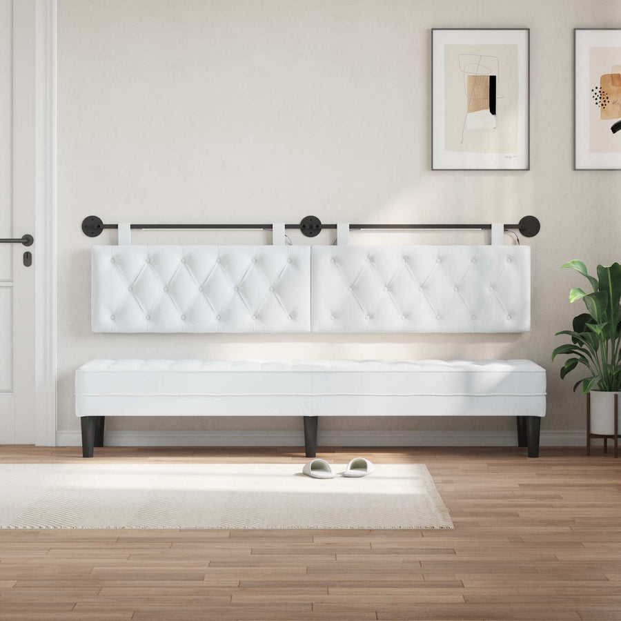 Hangend hoofdbord Met LED-verlichting Wit Stof