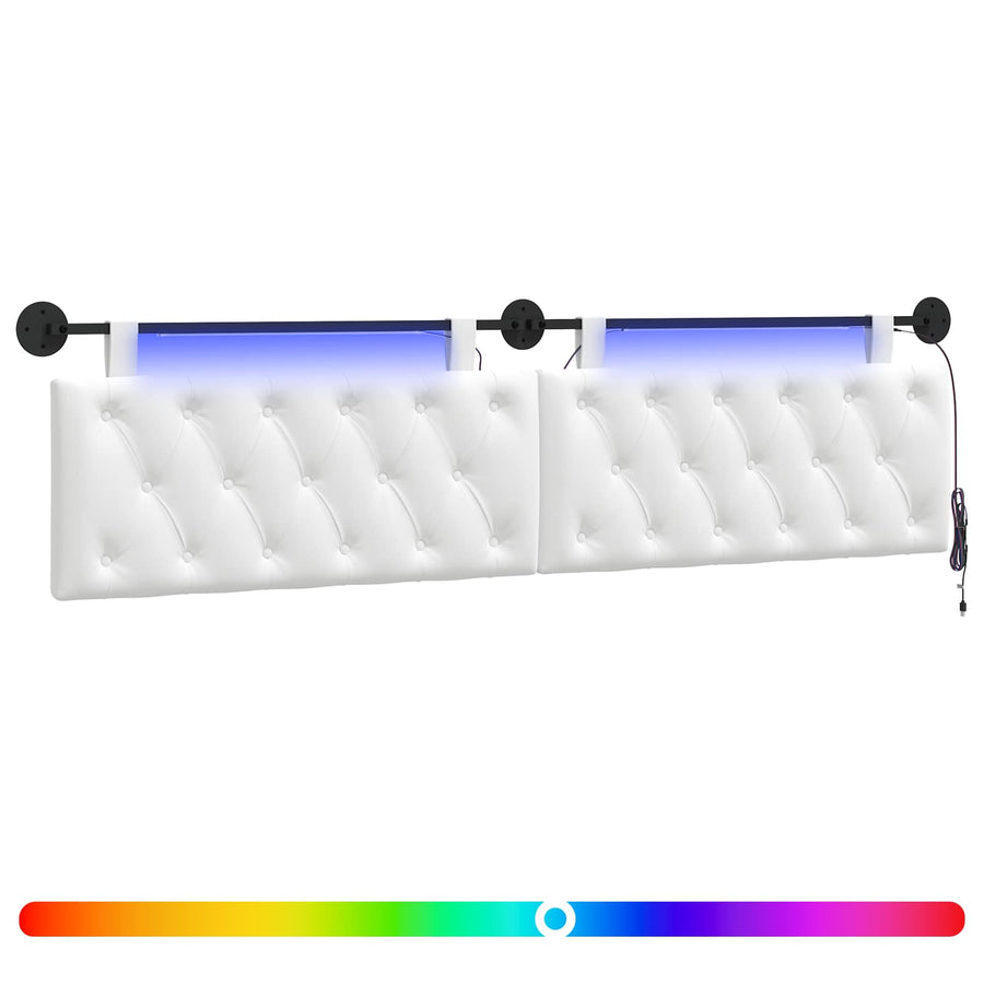 Hangend hoofdbord Met LED-verlichting Wit Stof