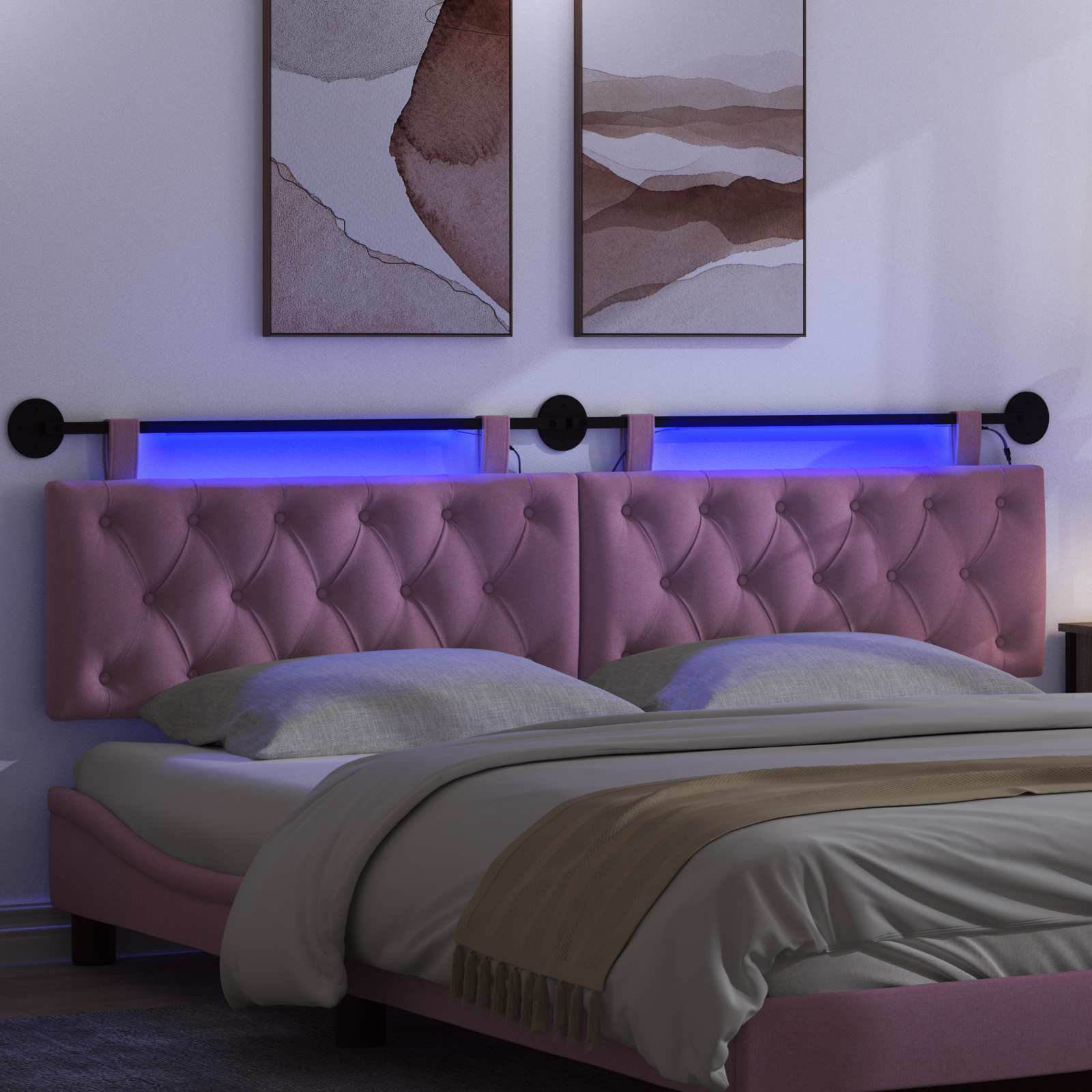 Hangend hoofdbord Met LED-verlichting Roze Stof