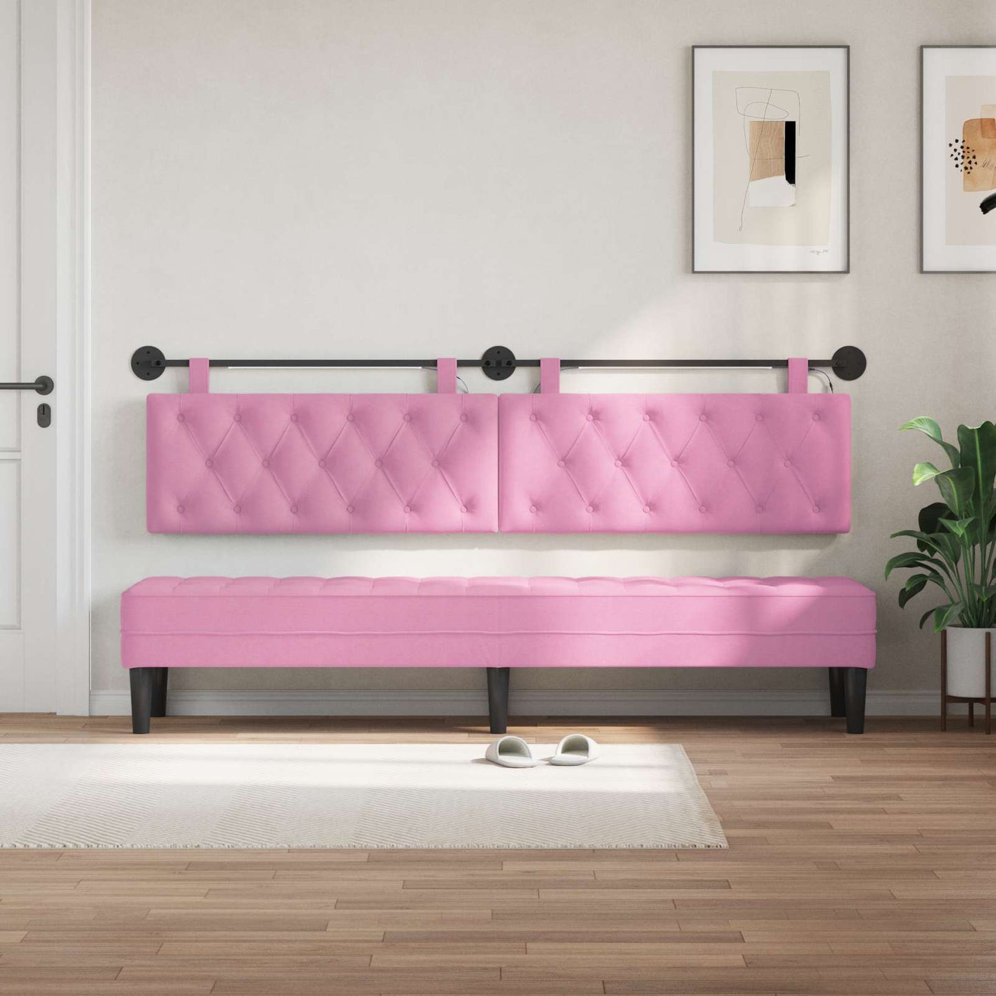 Hangend hoofdbord Met LED-verlichting Roze Stof