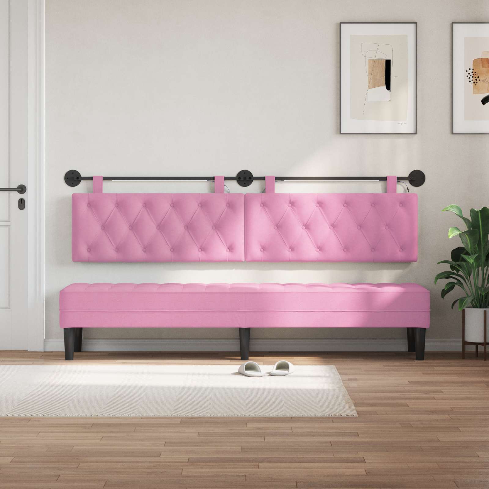 Hangend hoofdbord Met LED-verlichting Roze Stof