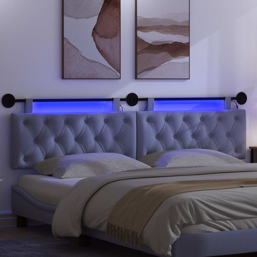 Hangend hoofdbord Met LED-verlichting Jeans Blauw Stof