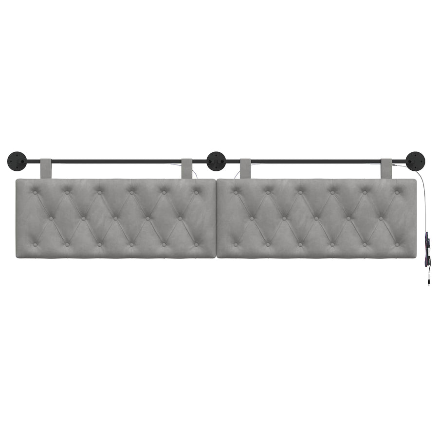 Hangend hoofdbord Met LED-verlichting Lichtgrijs Fluweel