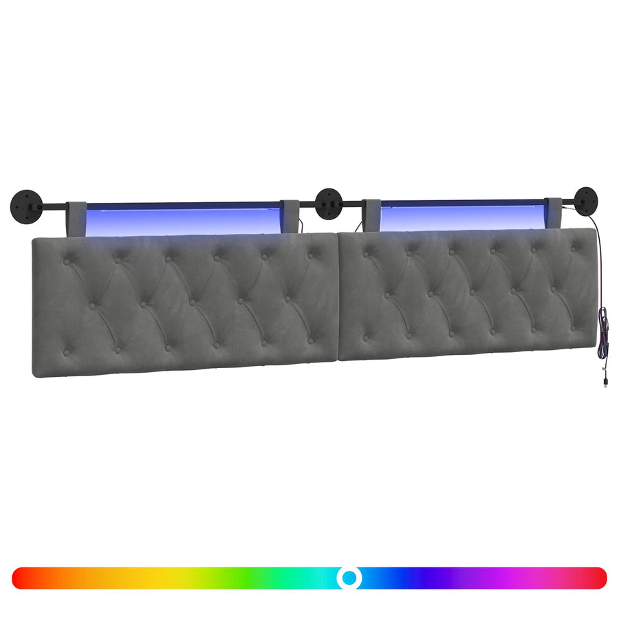 Hangend hoofdbord Met LED-verlichting Donkergrijs Fluweel