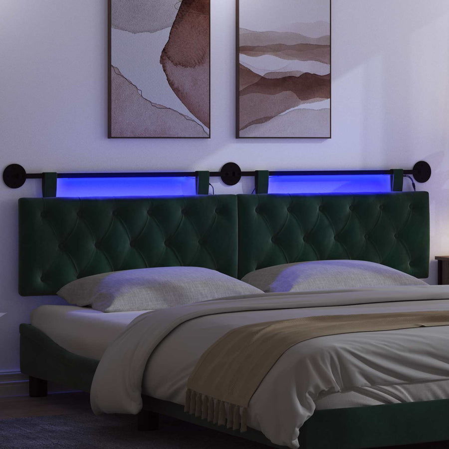 Hangend hoofdbord Met LED-verlichting Donkergroen Fluweel