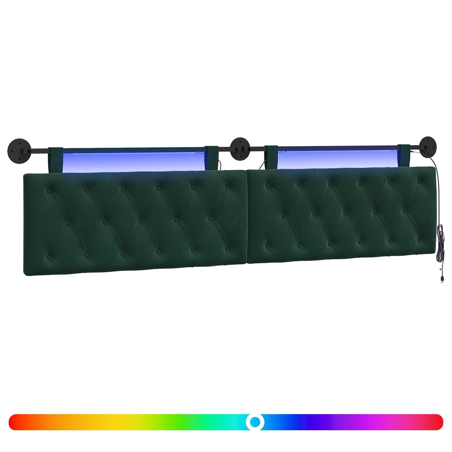 Hangend hoofdbord Met LED-verlichting Donkergroen Fluweel