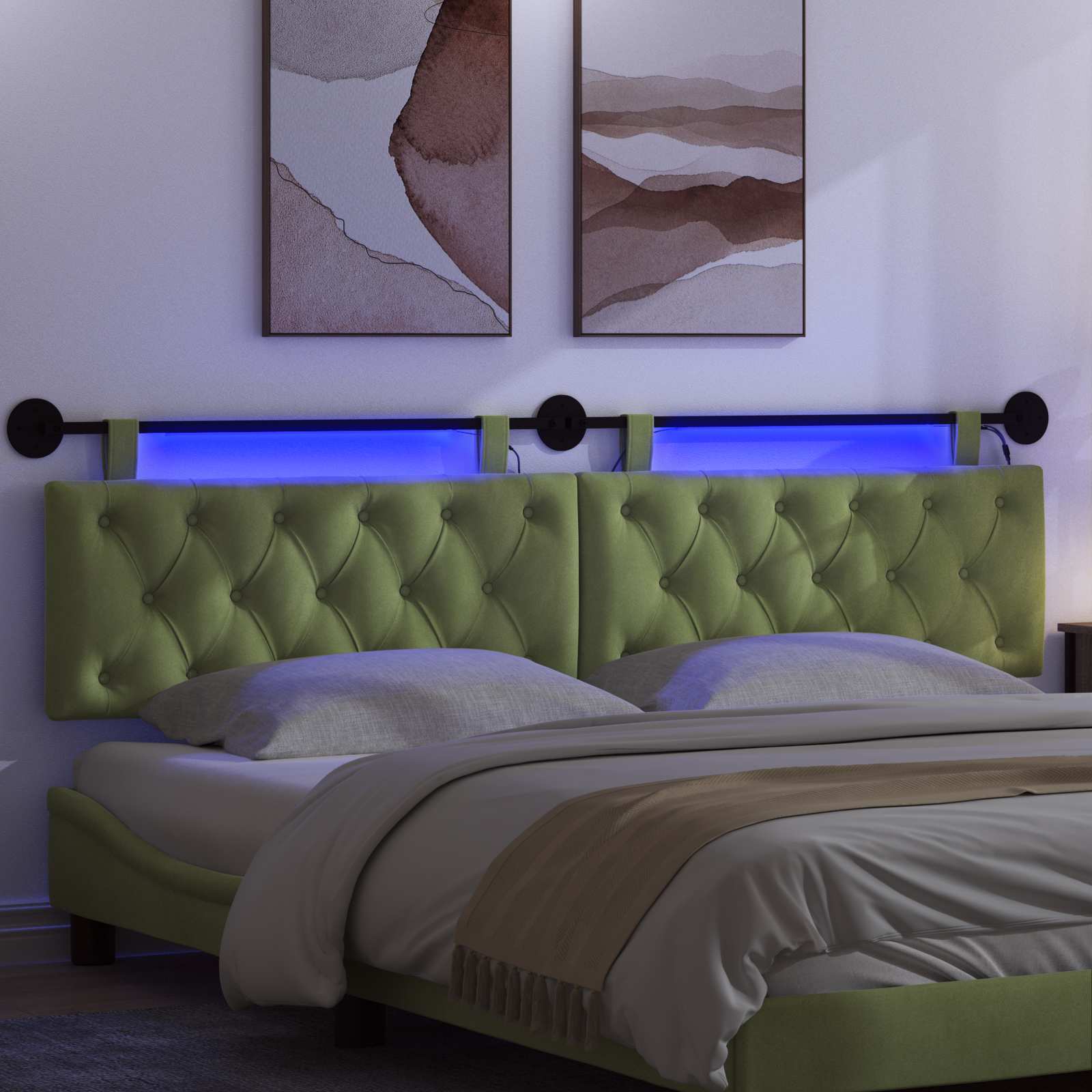 Hangend hoofdbord Met LED-verlichting Lichtgroen Fluweel