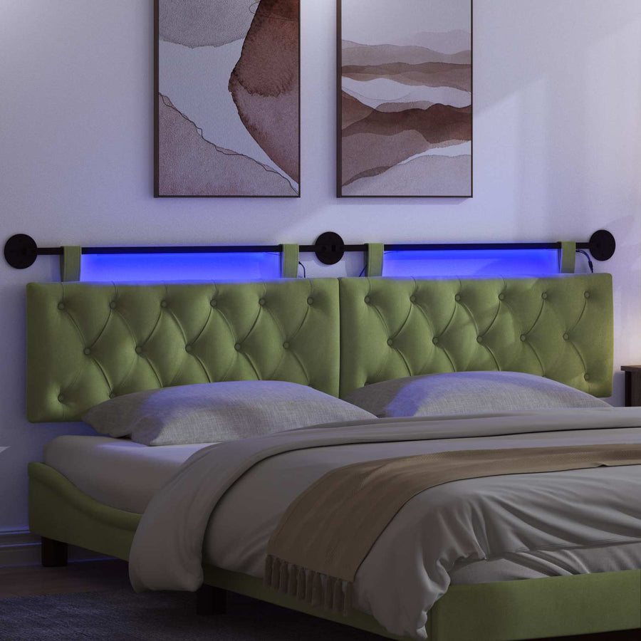 Hangend hoofdbord Met LED-verlichting Lichtgroen Fluweel