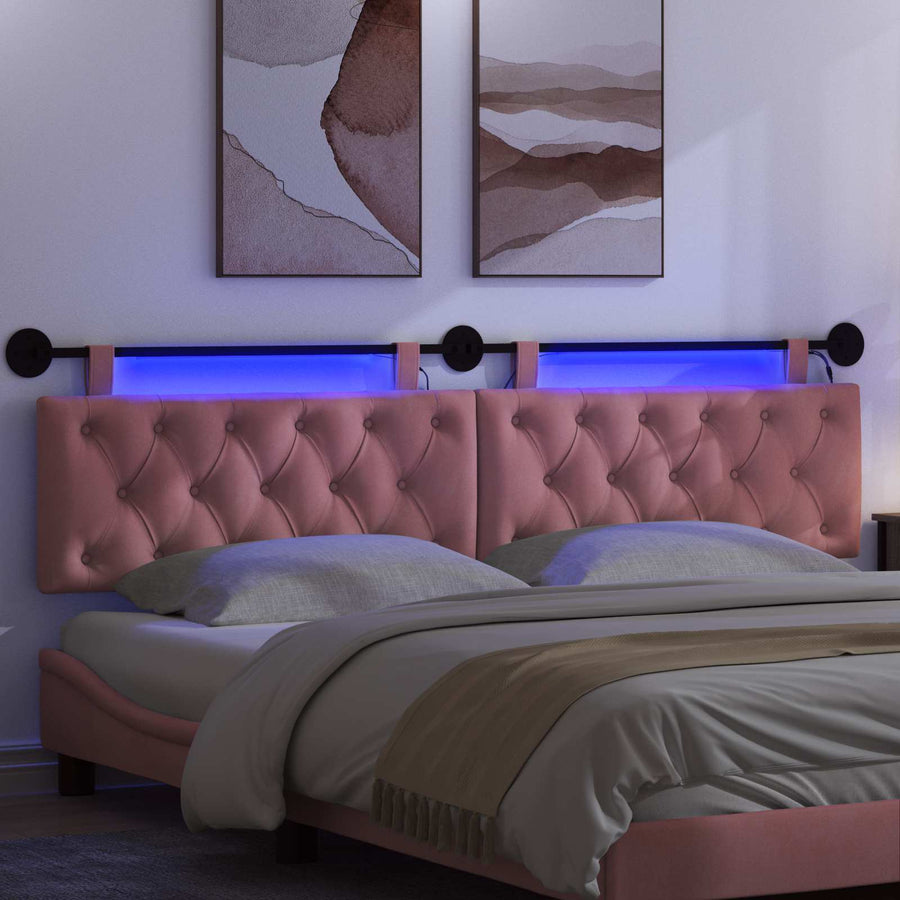 Hangend hoofdbord Met LED-verlichting Roze Fluweel