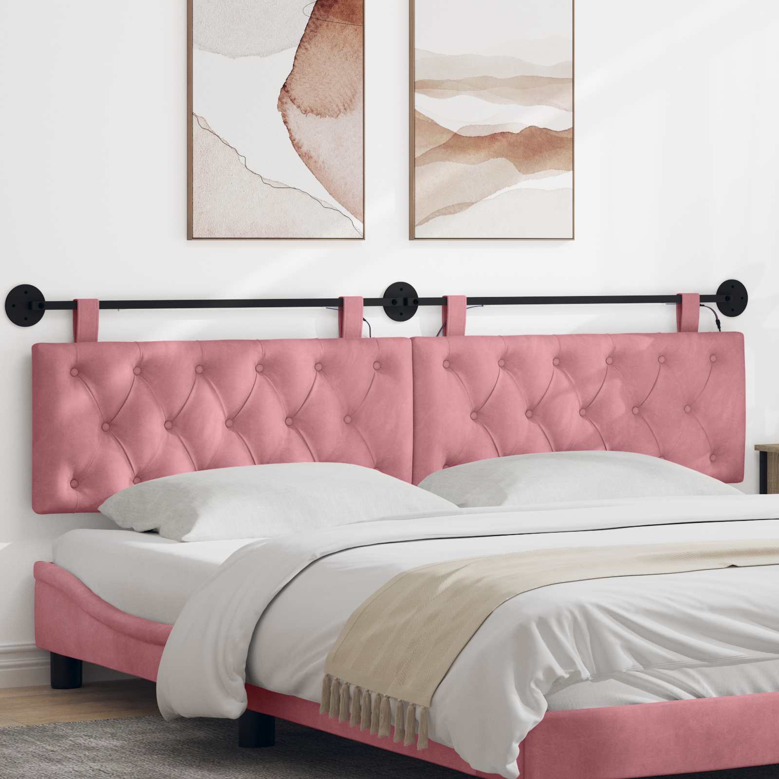 Hangend hoofdbord Met LED-verlichting Roze Fluweel