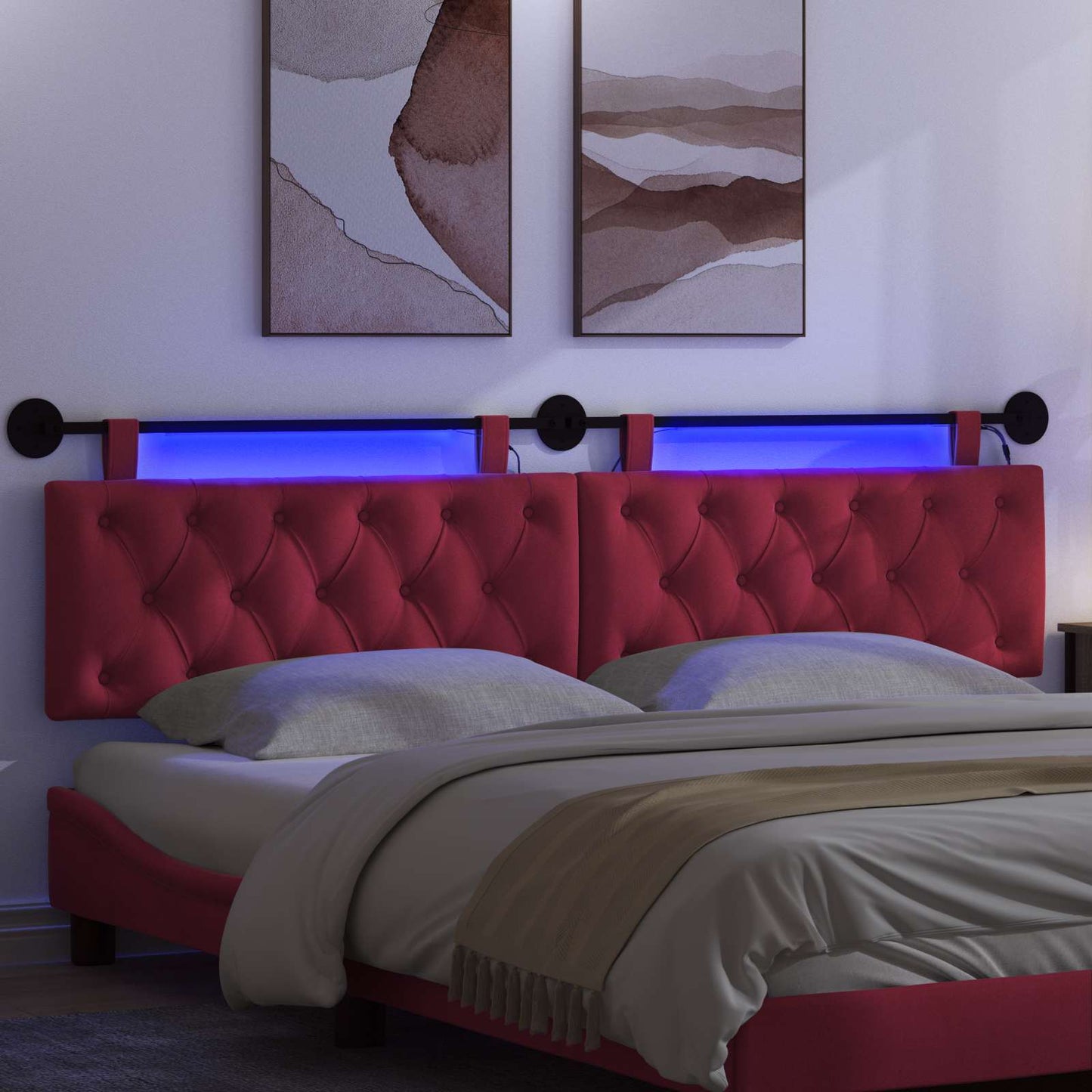 Hangend hoofdbord Met LED-verlichting Wijnrood Fluweel