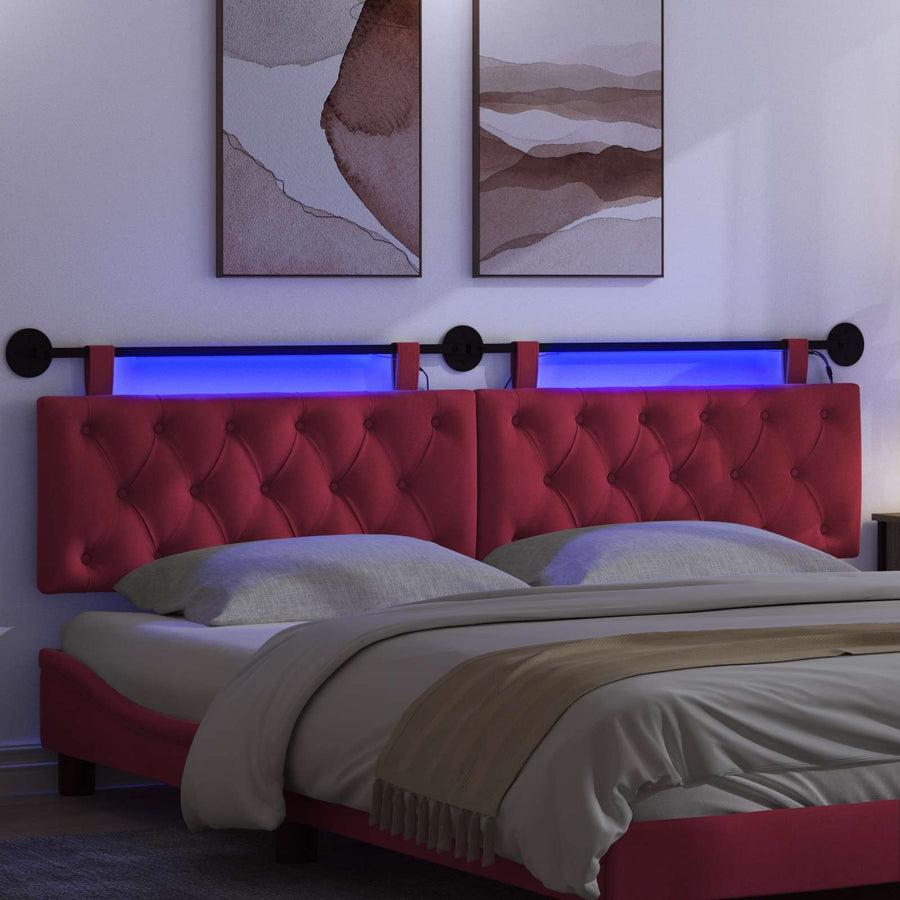 Hangend hoofdbord Met LED-verlichting Wijnrood Fluweel