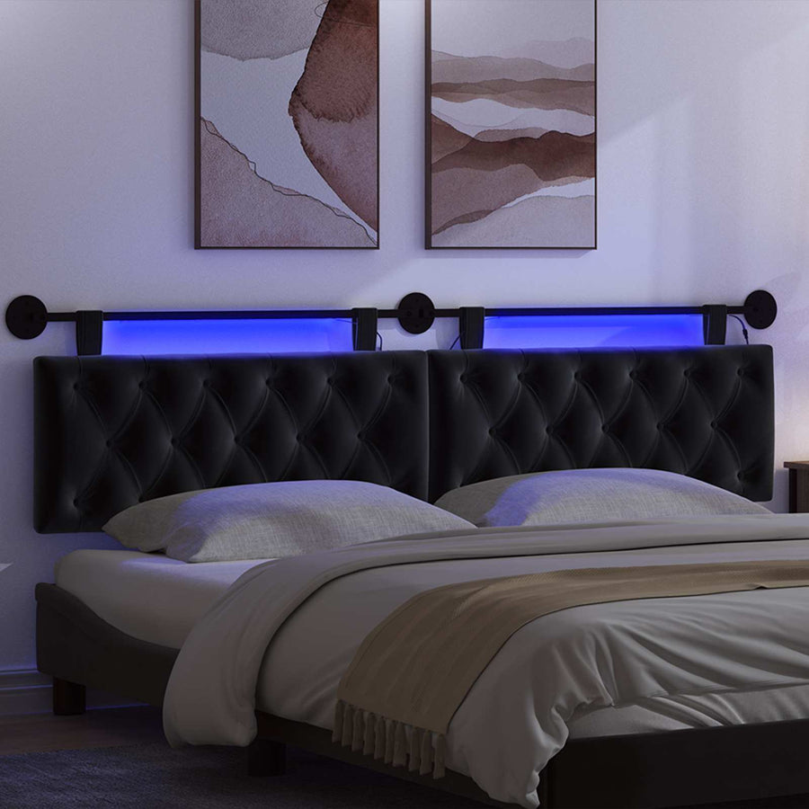 Hangend hoofdbord Met LED-verlichting Zwart Fluweel