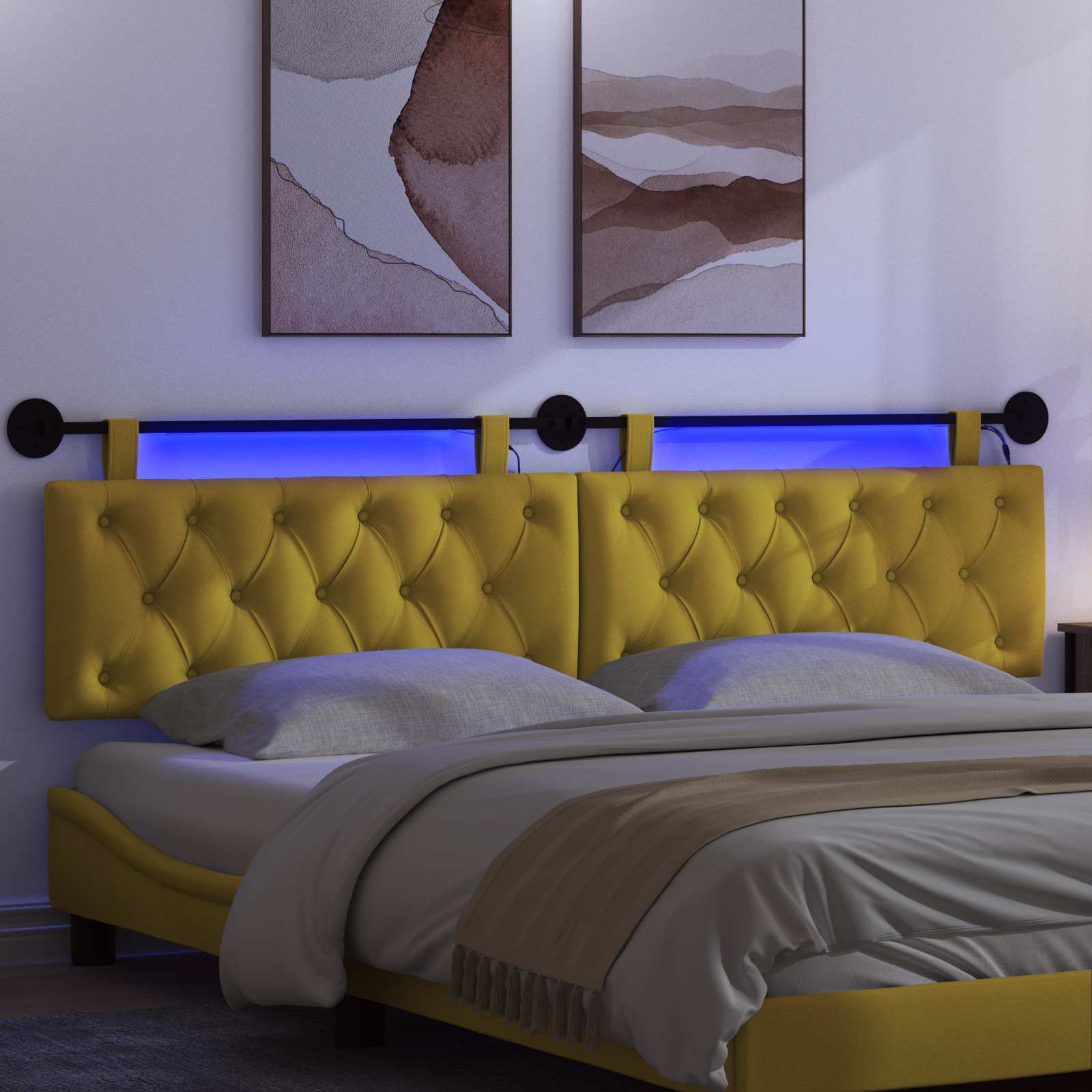 Hangend hoofdbord Met LED-verlichting Geel Fluweel