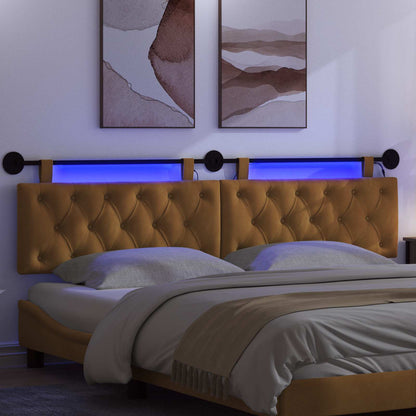 Hangend hoofdbord Met LED-verlichting Bruin Fluweel