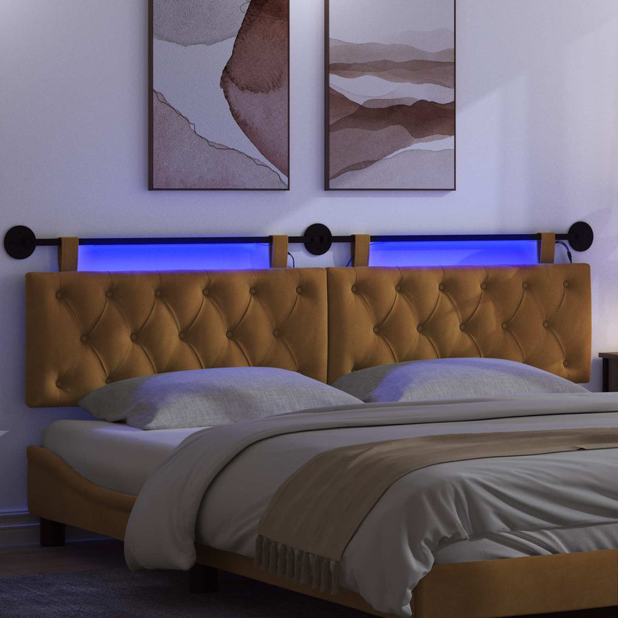 Hangend hoofdbord Met LED-verlichting Bruin Fluweel