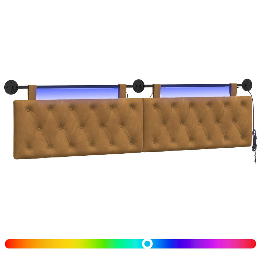 Hangend hoofdbord Met LED-verlichting Bruin Fluweel