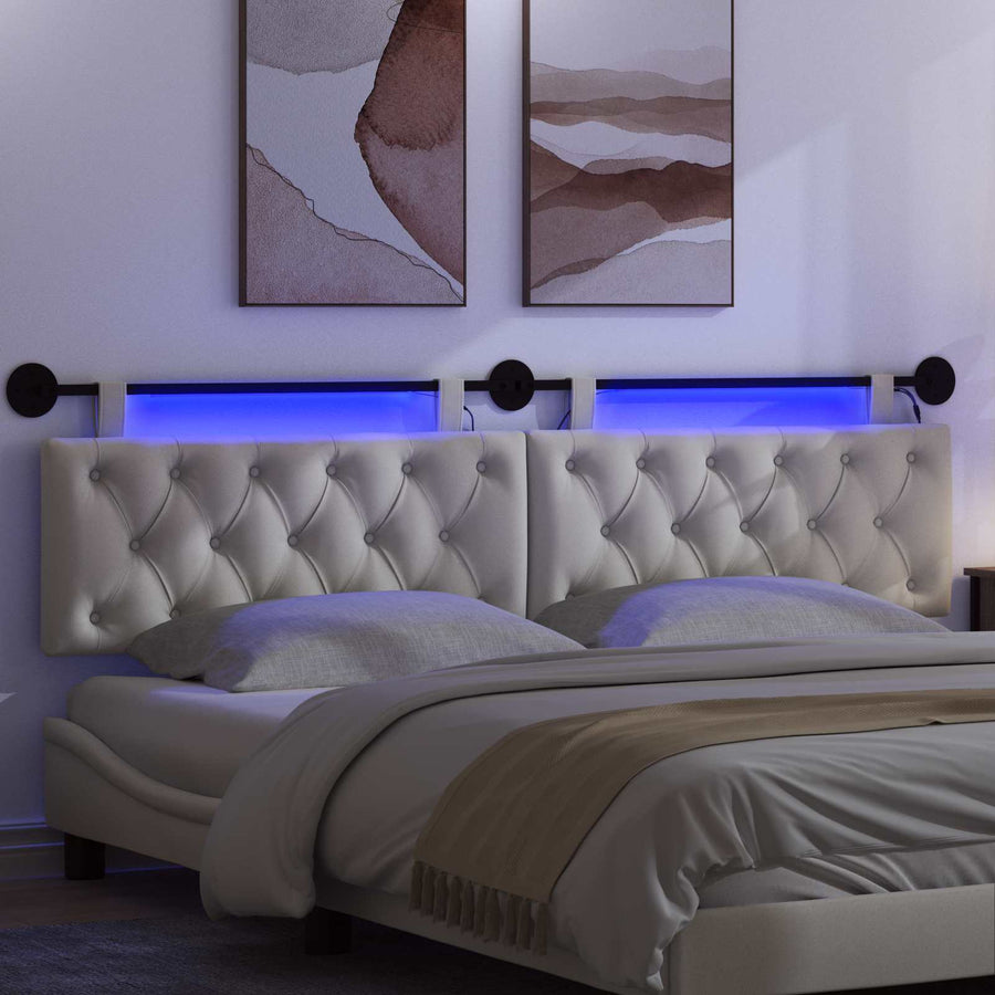 Hangend hoofdbord Met LED-verlichting Crèmekleurig Fluweel
