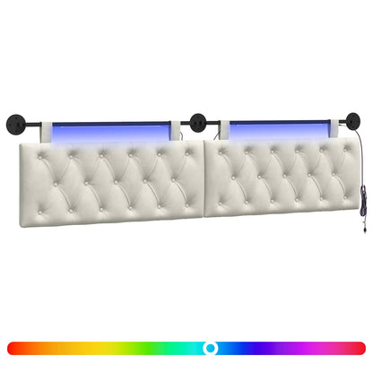 Hangend hoofdbord Met LED-verlichting Crèmekleurig Fluweel