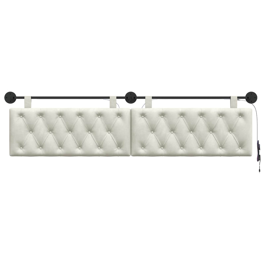 Hangend hoofdbord Met LED-verlichting Crèmekleurig Fluweel