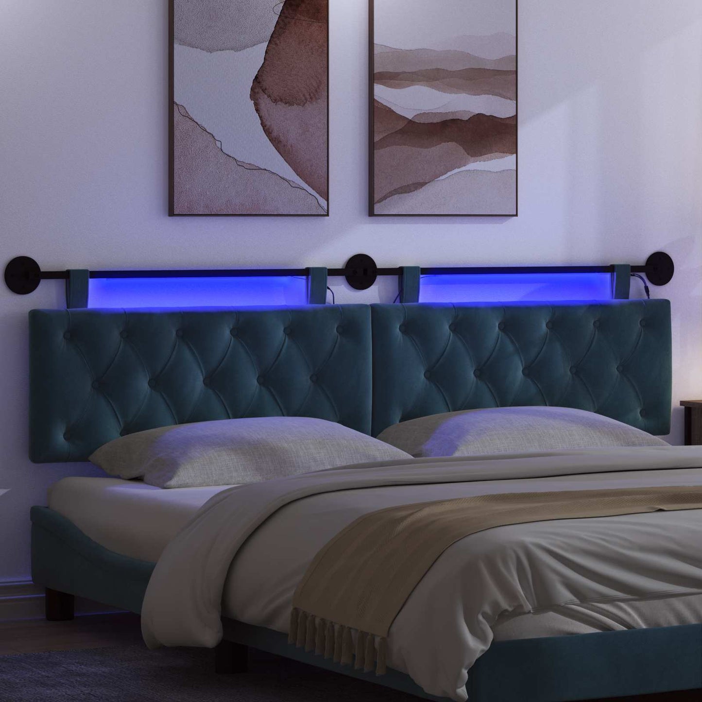 Hangend hoofdbord Met LED-verlichting Blauw Fluweel